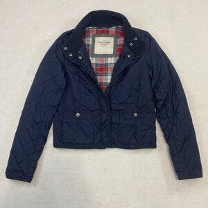 Abercrombie & Fitch Women's M Navy Blue Jacket Plaid Lined Quilted Jacket Nylon